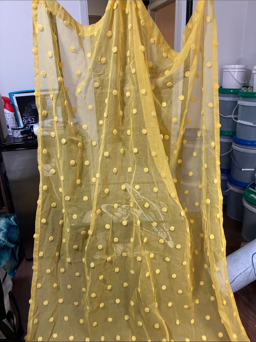 2-pack Yellow Sheer Pom-Pom curtains 81”L x 50”W